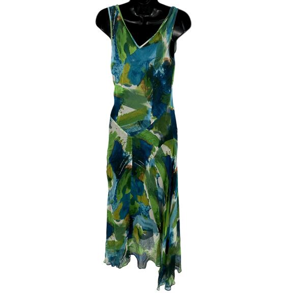 vintage Y2K green and blue cowl neck silk Flowy dress - Picture 4 of 5